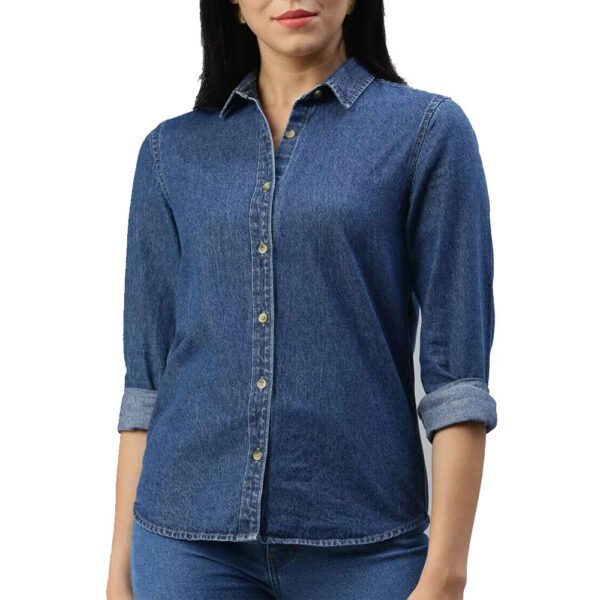 Women Casual Plaid Denim Shirt With Neat Stitching Curved Hem Breathable Moisture Wicking Eco Friendly Fabric For Summer Comfort