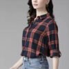 Hot Sale Women'S Flannel Check Oxford Shirt Ladies Casual Blouses