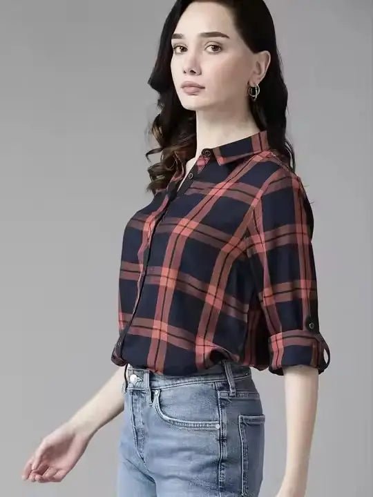 Hot Sale Women'S Flannel Check Oxford Shirt Ladies Casual Blouses