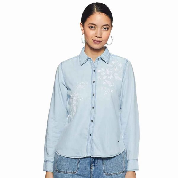 Latest Design Professional Made Women Denim Shirt Printed High Quality Proper Design Women Denim Shirt
