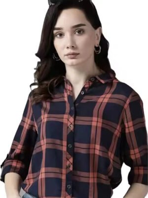 Hot Sale Women'S Flannel Check Oxford Shirt Ladies Casual Blouses