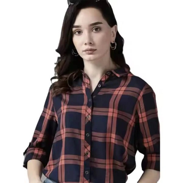 Hot Sale Women'S Flannel Check Oxford Shirt Ladies Casual Blouses