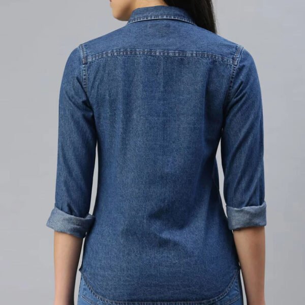 Women Casual Plaid Denim Shirt With Neat Stitching Curved Hem Breathable Moisture Wicking Eco Friendly Fabric For Summer Comfort