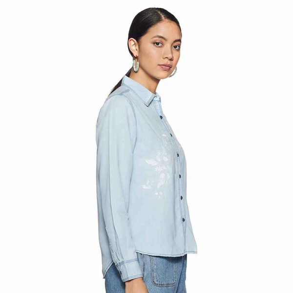 Latest Design Professional Made Women Denim Shirt Printed High Quality Proper Design Women Denim Shirt