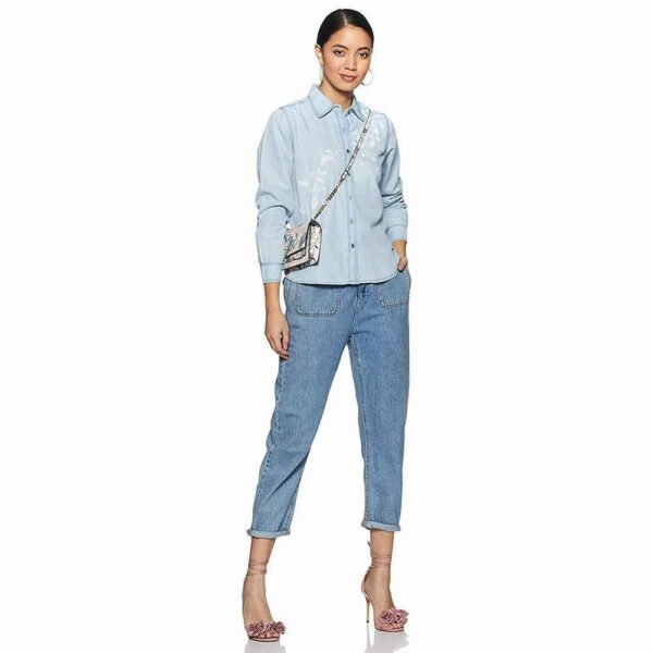 Latest Design Professional Made Women Denim Shirt Printed High Quality Proper Design Women Denim Shirt