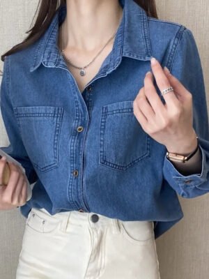 New Spring Autumn Blue Denim Shirt Casual Coat Women Ladies' Blouses & Tops