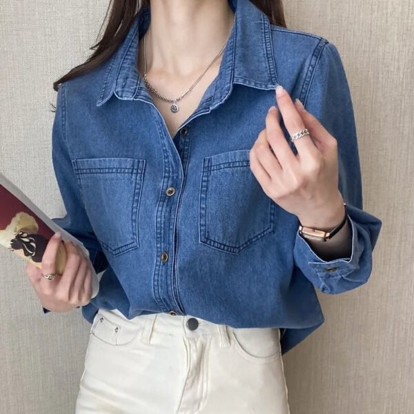 New Spring Autumn Blue Denim Shirt Casual Coat Women Ladies' Blouses & Tops