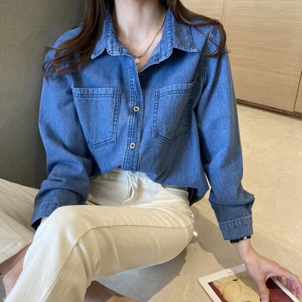 New Spring Autumn Blue Denim Shirt Casual Coat Women Ladies' Blouses & Tops