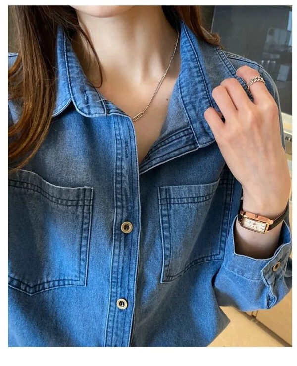 New Spring Autumn Blue Denim Shirt Casual Coat Women Ladies' Blouses & Tops