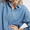 New Women'S Oversized Denim Shirt Long Sleeve Lightweight Fabric Top Ladies Casual Denim Blouse