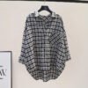 Summer New Large Size Loose Waist Long Sleeve Plaid Shirt Ladies' Blouses