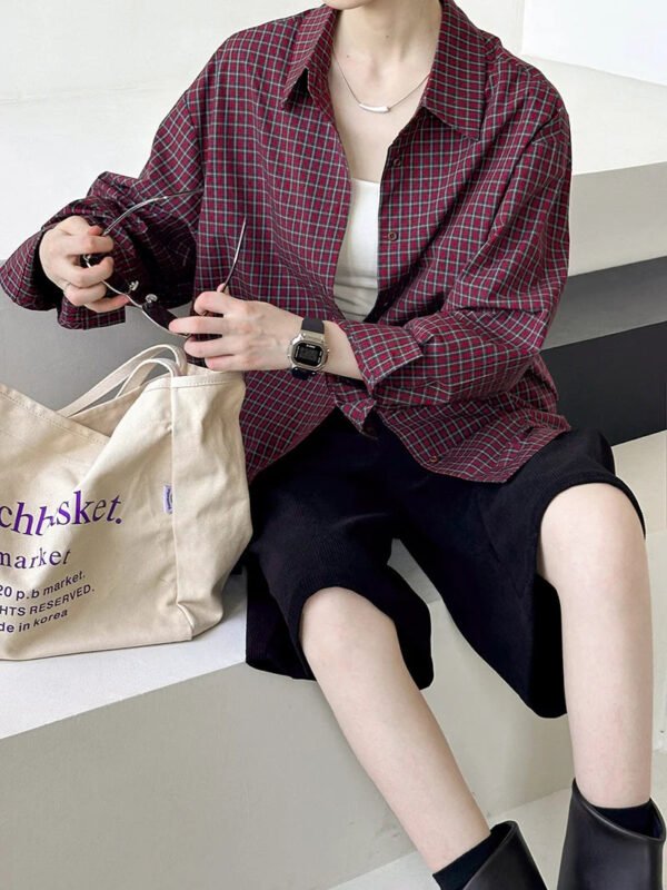 Early Autumn New Tops Retro Casual Style Striped Plaid Loose Loose Shirt For Women