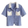 Retro Plaid Short Sleeved Shirt Women Summer College Style Loose Lapel Shirt