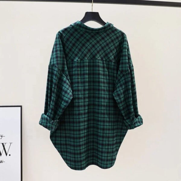 Summer New Large Size Loose Waist Long Sleeve Plaid Shirt Ladies' Blouses