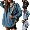 Women'S Autumn Casual Daily Wear Loose Washed Vintage Denim Blouse, Long Sleeve With Pocket, Customizable