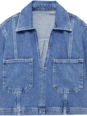 Women'S Cropped Denim Button Shirt Short Sleeve Fashioned Summer Office Casual Top Vintage Style For Winter