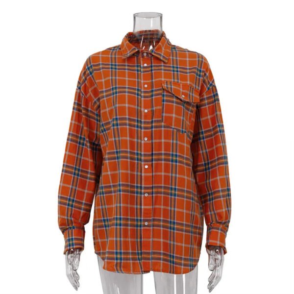 Fashion Loose Plaid Women'S Blouse Elegant Lapel Long Sleeve Shirts