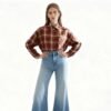 Trendy Retro, Customizable, Plaid Pattern, Relaxed Fit, Chest Pocket Women'S Long Sleeve Shirt For Light Office & Leisure Looks