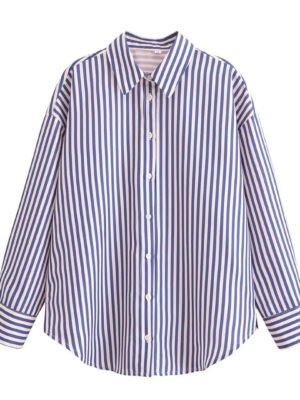 Women Spring New Chic Fashion Striped Shirt Vintage Long Sleeve Button Up Casual Female Shirts Blusas Chic Tops