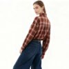 Trendy Retro, Customizable, Plaid Pattern, Relaxed Fit, Chest Pocket Women'S Long Sleeve Shirt For Light Office & Leisure Looks