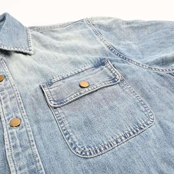 Women'S Loose Fit Breathable 100% Cotton Denim Shirt Multi Pocket Design Long Sleeve Medium Wash Streetwear Style