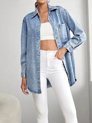 High Quality Summer Spring Shirts Women Loose Fit Heavy Street Plus Size Acid Wash Oversized Denim Shirt