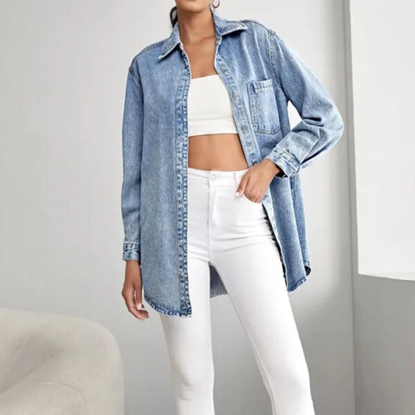 High Quality Summer Spring Shirts Women Loose Fit Heavy Street Plus Size Acid Wash Oversized Denim Shirt