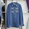 Spring New Denim Women With Diamonds Loose Jacket Casual Shirt
