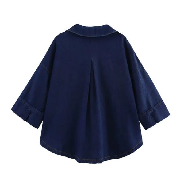 Women'S Clothing New Fashion Solid Color Wide Sleeve Denim Shirt Retro Long Sleeve Loose Casual Female Tops