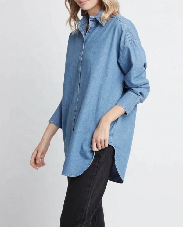 New Women'S Oversized Denim Shirt Long Sleeve Lightweight Fabric Top Ladies Casual Denim Blouse
