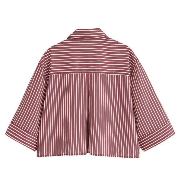 Spring Autumn New European American Style Women'S Fashion Casual Loose Single Breasted Striped Shirt Lapel