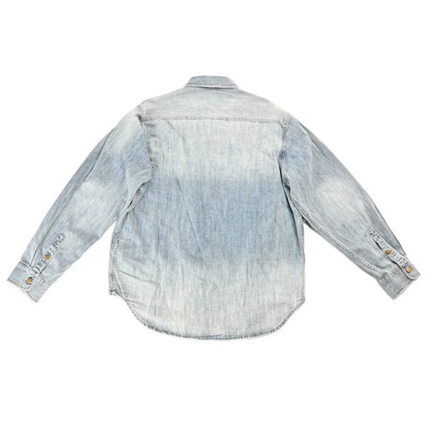 Women'S Loose Fit Breathable 100% Cotton Denim Shirt Multi Pocket Design Long Sleeve Medium Wash Streetwear Style