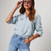 Autumn Women'S Casual Turn Collar Single Breasted Pure Color Long Sleeve Denim Shirt Fashionable Trendy Commuting Denim Top