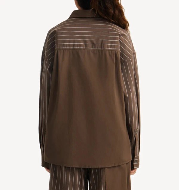 Hot Sale Women'S Brown Striped Patchwork Shirt Loose Fit Button Down Casual Office Blouse