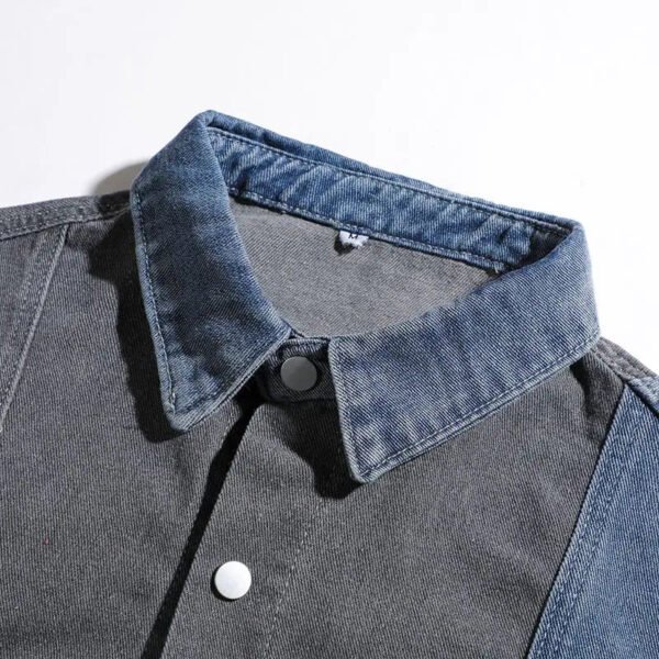 Retro Washed Denim Shirt For Men And Women, Spring And Autumn Design Sense, Niche Patchwork Casual Lapel Workwear Shirt Jacket
