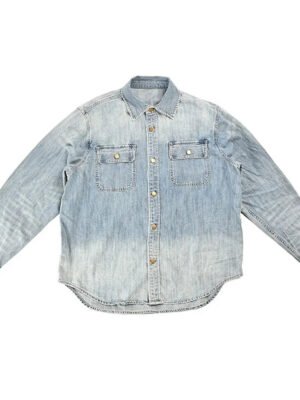 Women'S Loose Fit Breathable 100% Cotton Denim Shirt Multi Pocket Design Long Sleeve Medium Wash Streetwear Style