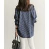 Women Spring And Autumn Cotton Striped Blouse Shirts Loose Casual Long Sleeve Women Shirt Lapel V Neck Button Casual Shirt