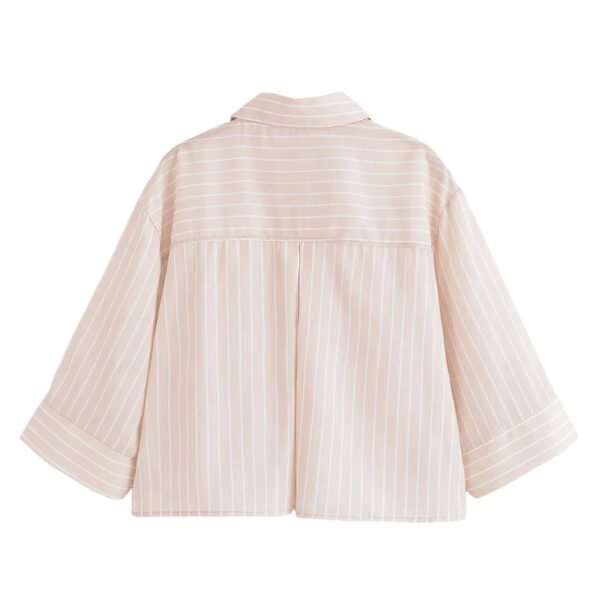 Spring Autumn New European American Style Women'S Fashion Casual Loose Single Breasted Striped Shirt Lapel