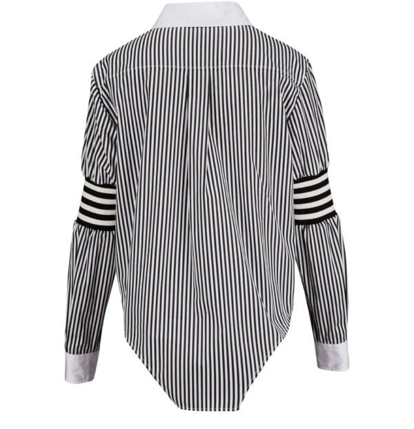 Women & Ladies Fashion And Casual Contrast Color Fabric Long Sleeves Striped Shirts Blouse