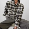 Elegant Women'S Blouses For Ladies Casual Turn Down Collar Long Sleeve Commuter Plaid Shirt