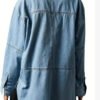 Women'S Autumn Casual Daily Wear Loose Washed Vintage Denim Blouse, Long Sleeve With Pocket, Customizable