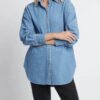 New Women'S Oversized Denim Shirt Long Sleeve Lightweight Fabric Top Ladies Casual Denim Blouse
