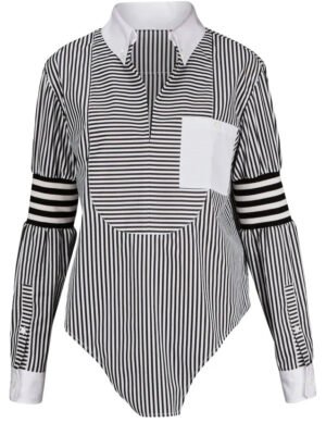 Women & Ladies Fashion And Casual Contrast Color Fabric Long Sleeves Striped Shirts Blouse