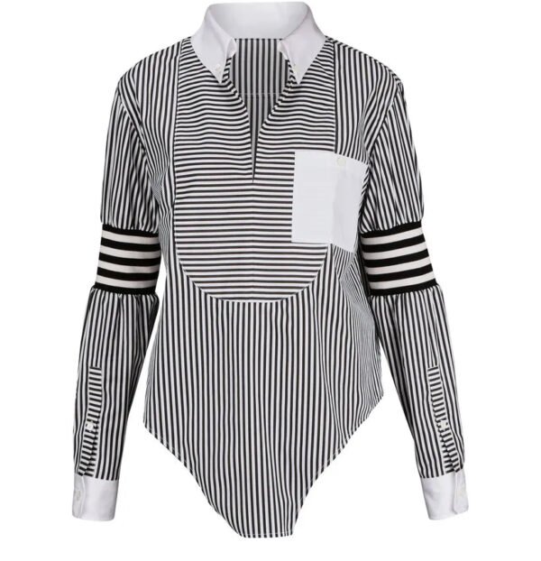 Women & Ladies Fashion And Casual Contrast Color Fabric Long Sleeves Striped Shirts Blouse