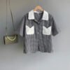 Retro Plaid Short Sleeved Shirt Women Summer College Style Loose Lapel Shirt