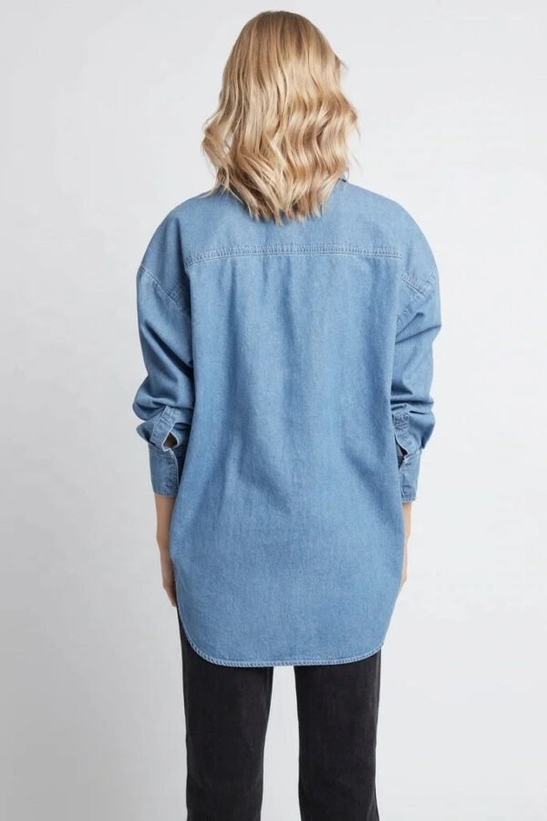 New Women'S Oversized Denim Shirt Long Sleeve Lightweight Fabric Top Ladies Casual Denim Blouse