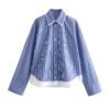 Women'S Shirt Spring And Summer New Fashion Stitching Design Lapel Striped Top Women'S Shirt Chic