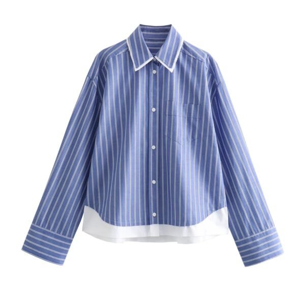 Women'S Shirt Spring And Summer New Fashion Stitching Design Lapel Striped Top Women'S Shirt Chic