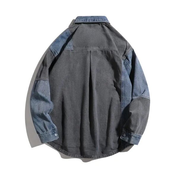 Retro Washed Denim Shirt For Men And Women, Spring And Autumn Design Sense, Niche Patchwork Casual Lapel Workwear Shirt Jacket