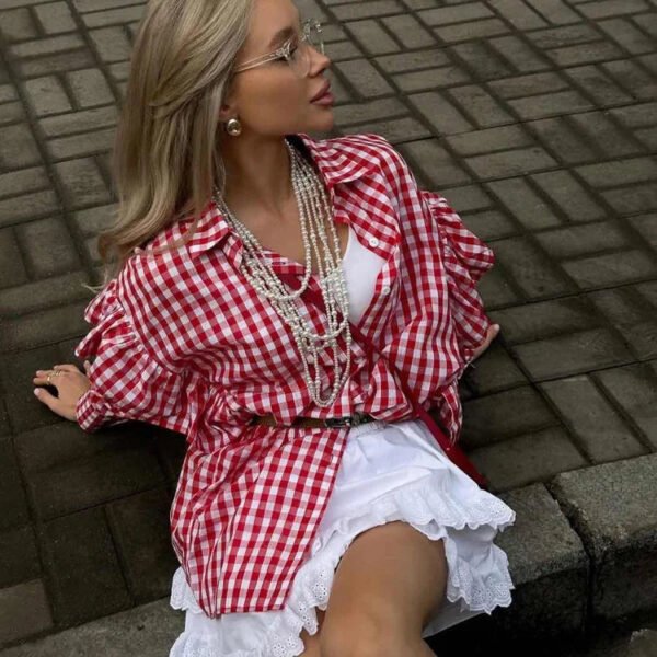 Boutique Summer New Fashionable Design With Ruffled Edge Lapel Long Sleeved Casual Versatile Women'S Shirt